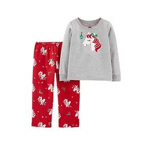 Girls Carter's 3T Toddler 2 Piece Christmas Unicorn Fleece Pajama Set NWT